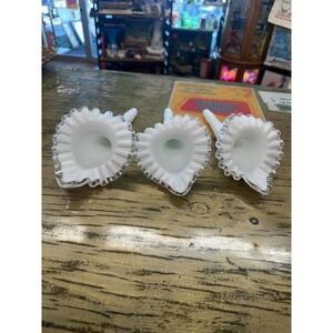 Fenton White Milk Glass Ruffled Silver Crest Epergne Horn Vase Replacement